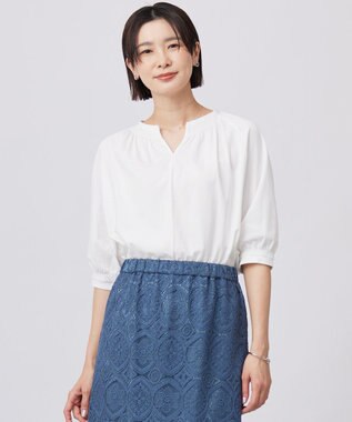 J.PRESS LADIES 【洗える】トリコットバイオ シャーリング カットソー ホワイト系