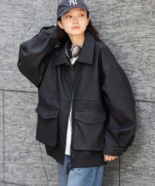 WEGO 【25年秋冬新作/ユニセックス着用ITEM/SMLサイズ展開】PUダブルZIPフライトブルゾン ブラック