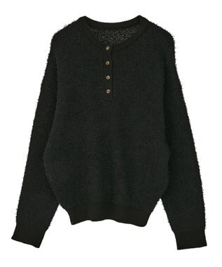 CRAFT STANDARD BOUTIQUE ネップヘンリーネックニットプルオーバー Black