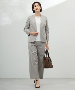 J.PRESS LADIES S 【セットアップ対応・洗える・撥水】コットンFITTY ノーカラー ジャケット ベージュ系