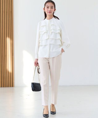 組曲 【KUMIKYOKU NAVY】コンフォータブルドレープ フリルブラウス パールホワイト系