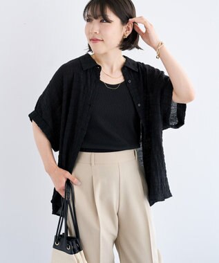 Green Parks シアーシャーリングフレンチスリーブシャツ Purple