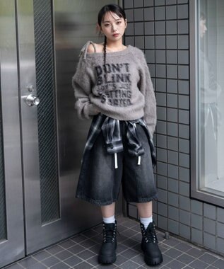 WEGO シャギー2WAYグラフィックワンショルニット グレー