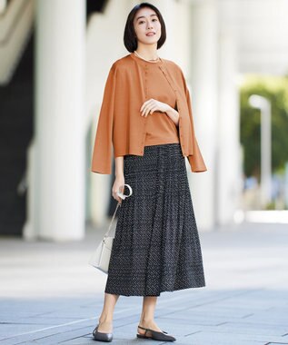 自由区 S 【セットアップ対応・洗える】ライトサテンプリーツ スカート ブラックxベージュ