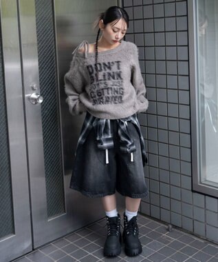 WEGO シャギー2WAYグラフィックワンショルニット グレー