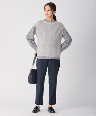 J.PRESS LADIES 【洗える】ポリエステルレーヨンマイクロギャバストレッチ テーパード パンツ ネイビー系