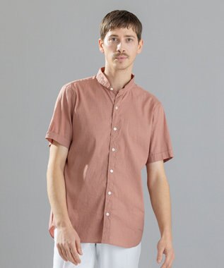 JOSEPH HOMME リネンストレッチブロード 　ウィングカラー半袖シャツ ライトオレンジ系