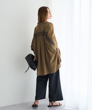 YECCA VECCA リブMIXシアーオーバーシャツ Dark Beige