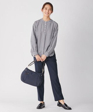 J.PRESS LADIES 【洗える】ポリエステルレーヨンマイクロギャバストレッチ テーパード パンツ ネイビー系