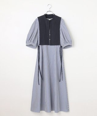 #Newans 【洗える】ピンタックベストコンビワンピース ネイビーストライプ系