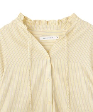 AMERICAN HOLIC スタンドフリルストライプスキッパーブラウス Yellow