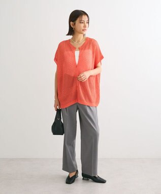 Green Parks 透かし柄ポンチョニットカーディガン Orange