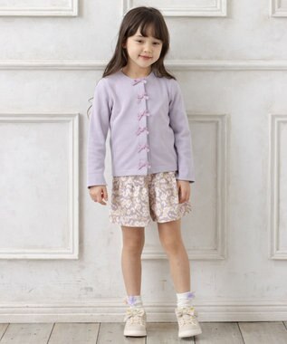 ANY KIDS スナップボタン リボン カーディガン ラベンダー