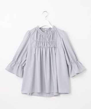 Feroux 【洗える】スタンドネックシャーリング ブラウス スカイブルー系