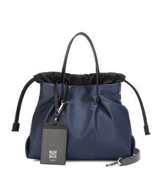 style code 【PADMA/パドマ】ナイロン×レザー　巾着　ショルダーバッグ 2WAY ネイビー