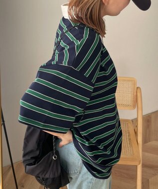 WEGO ボーダーラガーシャツ ネイビー