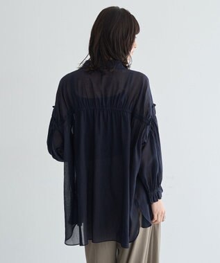 YECCA VECCA 綿麻シアーボリュームギャザーシャツ Navy