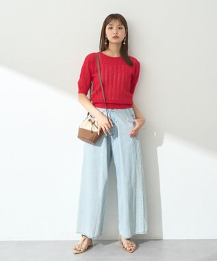 earth music&ecology 透かしニットプルオーバー Red