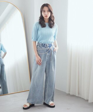 earth music&ecology 透かしニットプルオーバー Light Blue