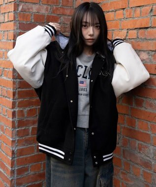 WEGO 2WAYフード付きビッグスタジャン ブラック