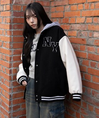 WEGO 2WAYフード付きビッグスタジャン ブラック