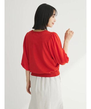 Green Parks 袖楊柳ドッキングニットプルオーバー Red