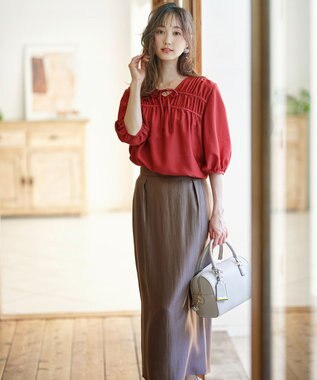 ANY SIS 【洗える】ソフトグリッターペンシル スカート モカ