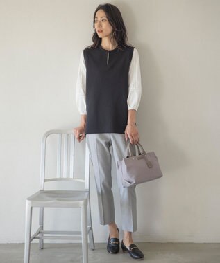 J.PRESS LADIES L 【洗える】シャークスキンハウンドトゥース テーパード パンツ ライトグレーチェック系3