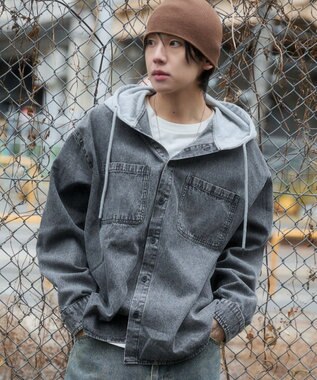 WEGO デニムフードシャツ（LS） デニムブラックソノタ