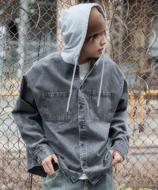 WEGO デニムフードシャツ（LS） デニムブラックソノタ