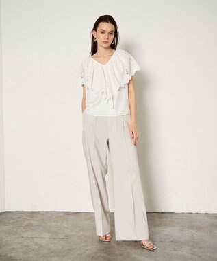 GRACE CONTINENTAL 刺繍ラッフルカラーノースリーブ トップ ホワイト