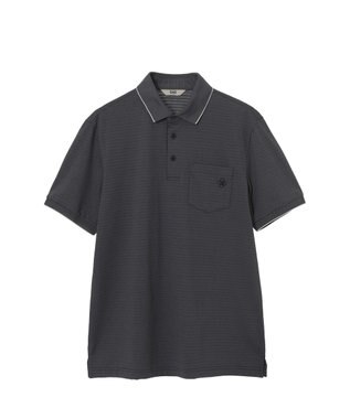 DAKS DAKS GOLF ボーダー冷感リネンミックス 半袖ポロシャツ ブラック