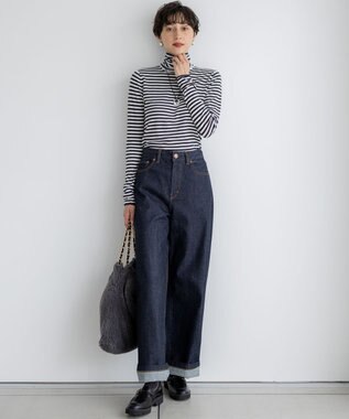 23区 S 【CLASSY.掲載/洗える】スムージーコットン タートルネック ニット オフ×チャコール系