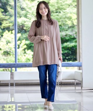 Tiaclasse 【スマート裏起毛・新色追加】 ピンタックシャツチュニック ピンクベージュ