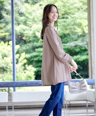 Tiaclasse 【スマート裏起毛・新色追加】 ピンタックシャツチュニック ピンクベージュ