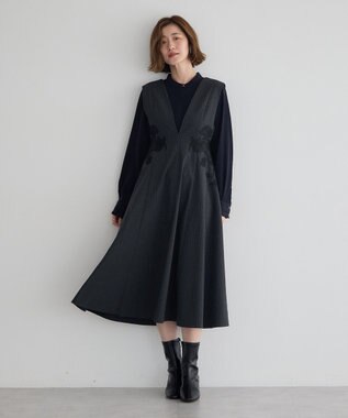 YECCA VECCA フラワーレースジャンスカ Stripe