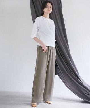 23区 【SLOW/一部店舗限定】キュプラフィブリルクロス サイドライン ワイドパンツ カーキ系