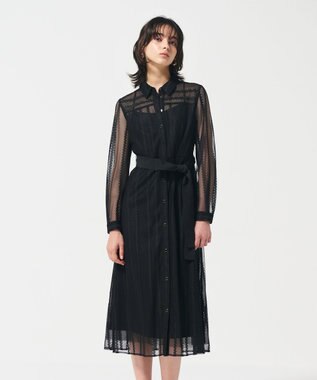 GRACE CONTINENTAL ストライプレースシャツワンピース ブラック