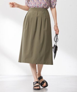 J.PRESS LADIES 【洗える】SOLO ECOタフタ タック スカート カーキ系