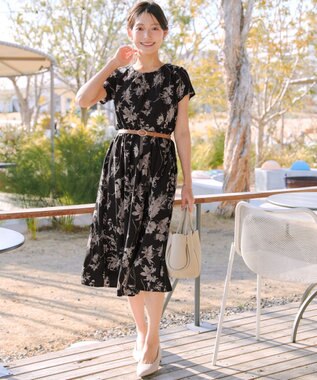 Tiaclasse 【2点セット】ニットボレロ＋花柄ワンピースセット ブラック×ブラック