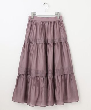 Feroux 【洗える】タックデザインティアードスカート ピンク系