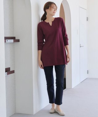 Tiaclasse 【裏起毛・洗える】マシュマロタッチデニムパンツ ネイビー