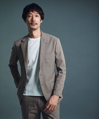 GOTAIRIKU 圧倒的清涼感・８つの夏機能【接触冷感/通気性/軽量/撥水…等】クールドッツ セットアップジャケット_ヘリンボーンプリント（25年モデル） ベージュ_ヘリンボーン柄