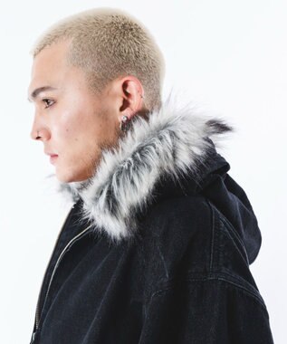 WEGO 【ユニセックス着用ITEM】ファーフードスラッシュデニムブルゾン デニムブラックソノタ