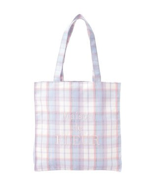 Maison de FLEUR ブランドロゴ刺繍チェックスクエアトート Blue