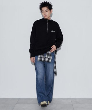 WEGO 【ユニセックス着用ITEM】ワンポイントハーフジッププルオーバー ブラック