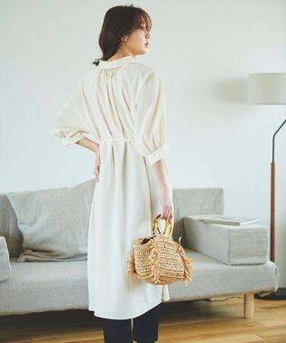 Feroux 【洗える】パフスリーブシャツ ワンピース ライトイエロー系