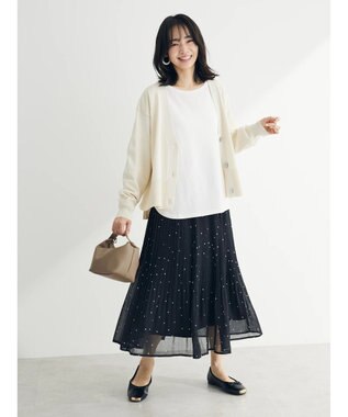 Green Parks シフォンプリーツスカート Dot Black