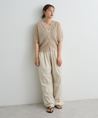 CRAFT STANDARD BOUTIQUE ハーフスリーブメッシュニットカーディガン Light Beige