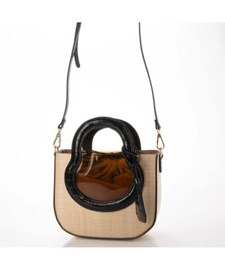 UNBILLION cachecache ポリプロピレンヒート×ビニール丸型2wayトートバッグ ブラック